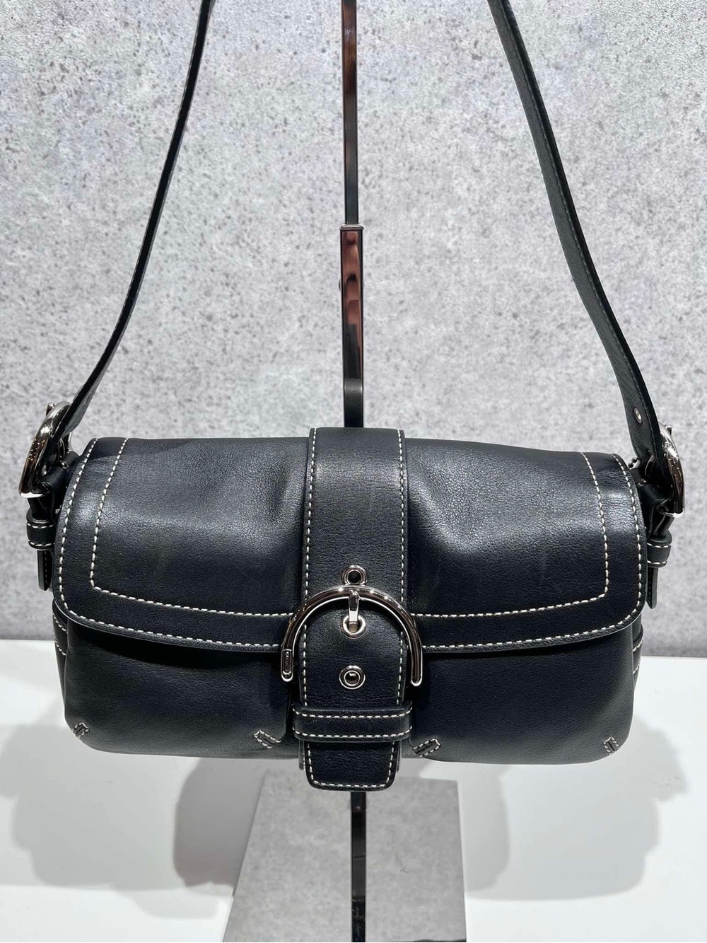 COACH Black Leather Shoulder Bag with Silver Buckle - Picture 12 of 12